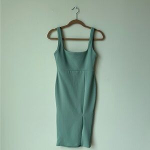 Nasty Gal Soft Green Square-Neck Midi Dress